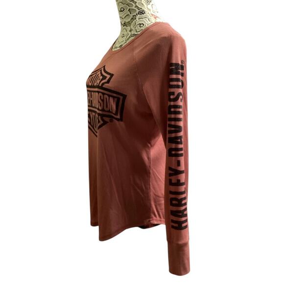 Harley-Davidson Women's Authentic Bar & Shield Rib-Knit Long Sleeve Top L - Picture 2 of 7